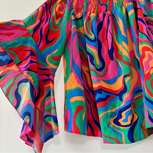 Vibrant Multicolor Swirl Off-Shoulder Blouse - Picture 6 of 9